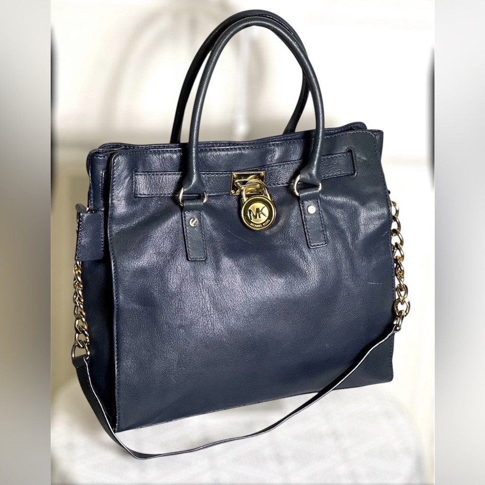 Michael Kors Dark Navy Hamilton Leather Tote NWT
